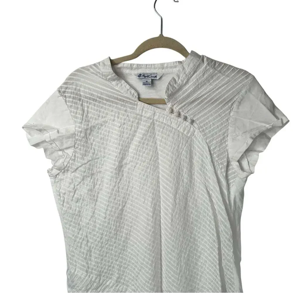April Cornell White 100% Cotton Dress Size M Sleeveless Mandarin Collar Summer